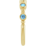14K Gold Round Natural Aquamarine Stackable Bead Ring – 2.5mm Stones - Yellow Gold - view 4