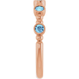14K Gold Round Natural Aquamarine Stackable Bead Ring – 2.5mm Stones - Rose Gold - view 4