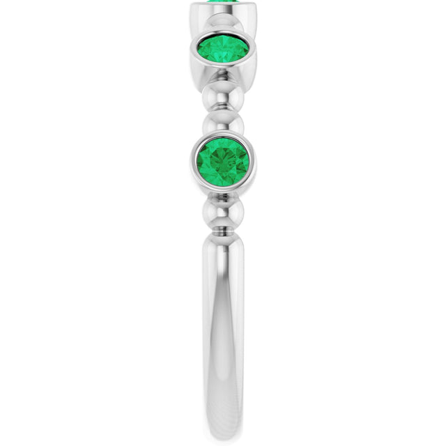 Platinum Round Lab-Grown Emerald Stackable Bead Ring – 2.5mm Stones - view 4