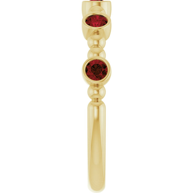 14K Gold Round Natural Mozambique Garnet Stackable Bead Ring – 2.5mm Stones - Yellow Gold - view 4
