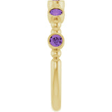 14K Gold Round Natural Amethyst Stackable Bead Ring – 2.5mm Stones - Yellow Gold - view 4