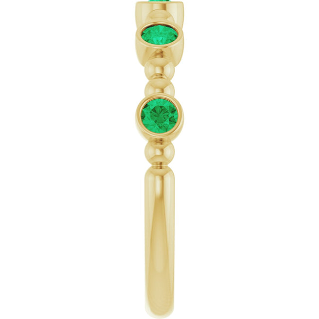 14K Gold Round Lab-Grown Emerald Stackable Bead Ring – 2.5mm Stones - Yellow Gold - view 4