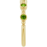 14K Gold Round Natural Peridot Stackable Bead Ring – 2.5mm Stones - Yellow Gold - view 4