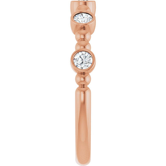 14K Gold Round Natural Diamond Stackable Bead Ring – 2.5mm Stones - Rose Gold - view 4