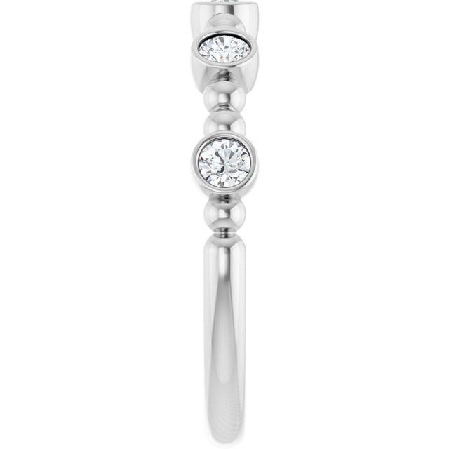 Platinum Round Natural Diamond Stackable Bead Ring – 2.5mm Stones - view 4