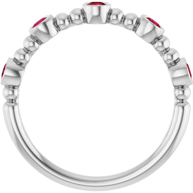 Platinum Round Lab-Grown Ruby Stackable Bead Ring – 2.5mm Stones - view 2