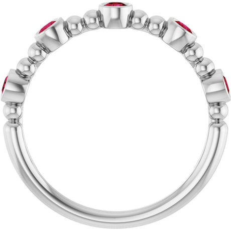 Platinum Round Natural Ruby Stackable Bead Ring – 2.5mm Stones - view 2