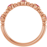 14K Gold Round Natural Ruby Stackable Bead Ring – 2.5mm Stones - Rose Gold - view 2