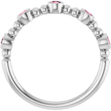 14K Gold Round Natural Pink Tourmaline Stackable Bead Ring – 2.5mm Stones - White Gold - view 2