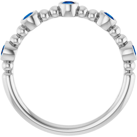 Platinum Round Lab-Grown Blue Sapphire Stackable Bead Ring - view 2