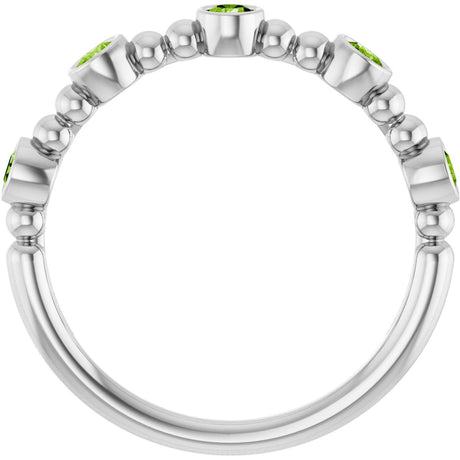 Platinum Round Natural Peridot Stackable Bead Ring – 2.5mm Stones - view 2