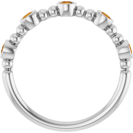 Platinum Round Natural Citrine Stackable Bead Ring – 2.5mm Stones - view 2
