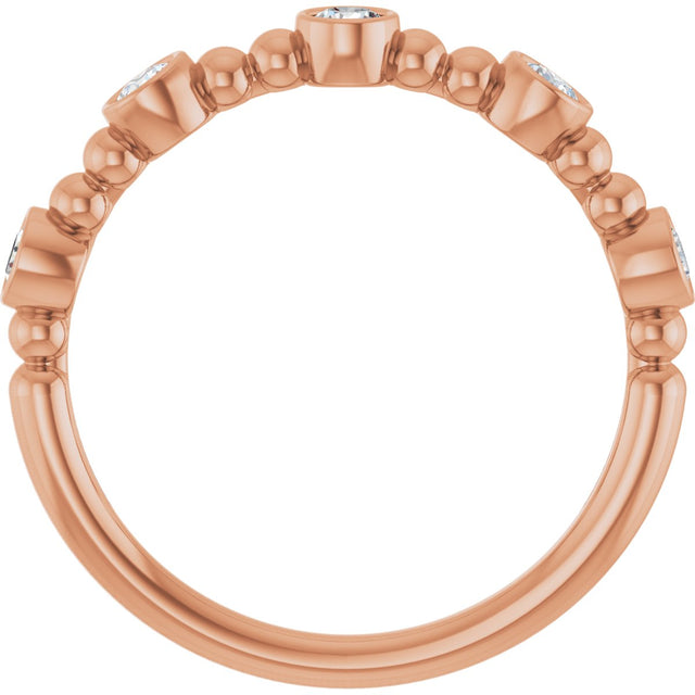 14K Gold Round Natural Diamond Stackable Bead Ring – 2.5mm Stones - Rose Gold - view 2