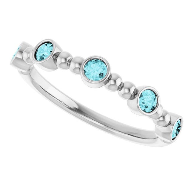14K Gold Round Natural Blue Zircon Stackable Bead Ring – 2.5mm Stones - White Gold - view 5