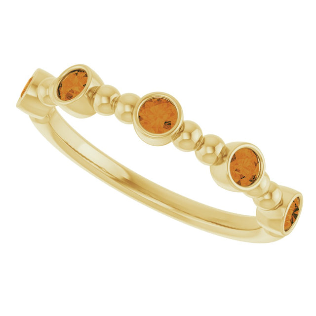 14K Gold Round Natural Citrine Stackable Bead Ring – 2.5mm Stones - Yellow Gold - view 5