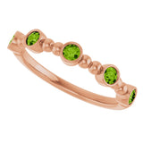 14K Gold Round Natural Peridot Stackable Bead Ring – 2.5mm Stones - Rose Gold - view 5