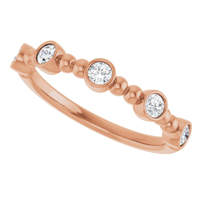 14K Gold Round Natural Diamond Stackable Bead Ring – 2.5mm Stones - Rose Gold - view 5