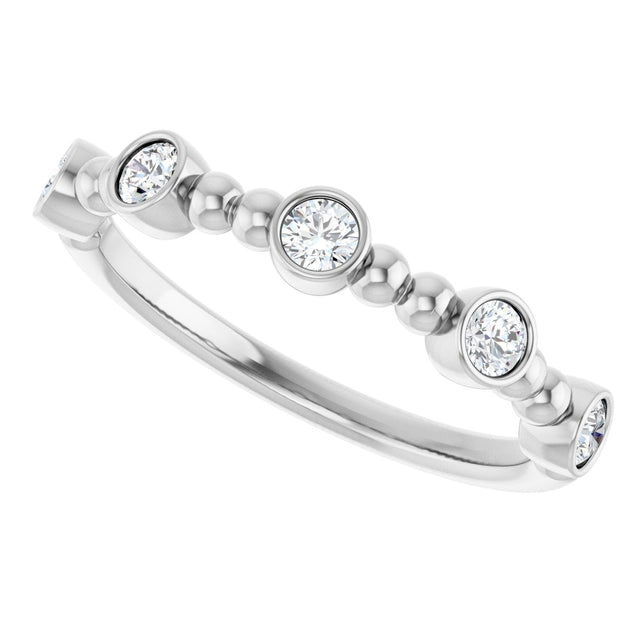 Platinum Round Natural Diamond Stackable Bead Ring – 2.5mm Stones - view 5