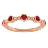 14K Gold Round Lab-Grown Ruby Stackable Bead Ring – 2.5mm Stones - Rose Gold - view 3