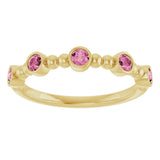 14K Gold Round Natural Pink Tourmaline Stackable Bead Ring – 2.5mm Stones - Yellow Gold - view 3