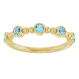 14K Gold Round Natural Aquamarine Stackable Bead Ring – 2.5mm Stones - Yellow Gold - view 3