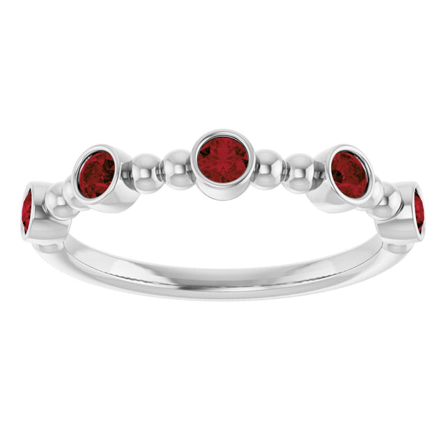 Platinum Round Natural Mozambique Garnet Stackable Bead Ring – 2.5mm Stones - view 3