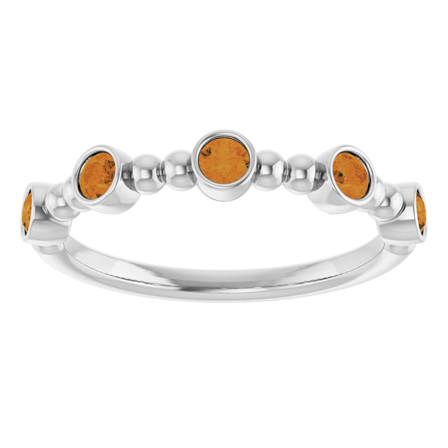14K Gold Round Natural Citrine Stackable Bead Ring – 2.5mm Stones - White Gold - view 3