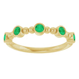 14K Gold Round Lab-Grown Emerald Stackable Bead Ring – 2.5mm Stones - Yellow Gold - view 3