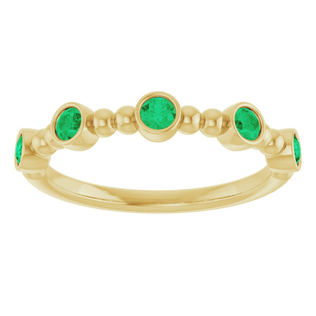14K Gold Round Lab-Grown Emerald Stackable Bead Ring – 2.5mm Stones - Yellow Gold - view 3