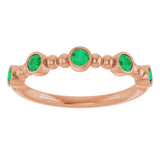 14K Gold Round Lab-Grown Emerald Stackable Bead Ring – 2.5mm Stones - Rose Gold - view 3