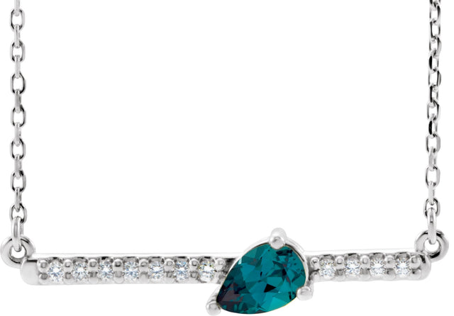 14K Gold Pear Lab-Grown Alexandrite Accented Bar Necklace - White Gold