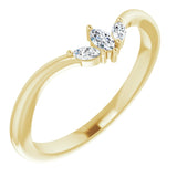14K Gold Marquise Natural Diamond Three-Stone V Ring - Yellow Gold