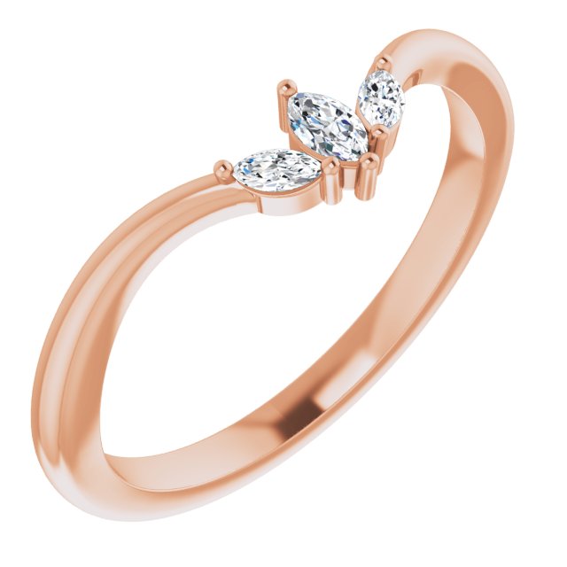 14K Gold Marquise Natural Diamond Three-Stone V Ring - Rose Gold