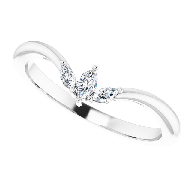 14K Gold Marquise Natural Diamond Three-Stone V Ring - White Gold - view 5