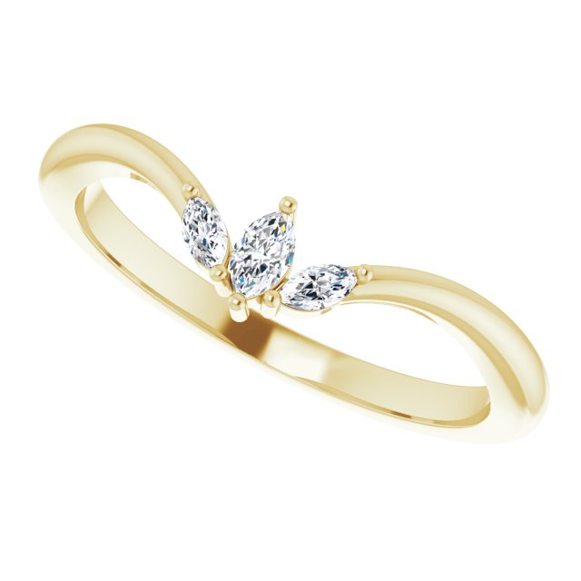 14K Gold Marquise Natural Diamond Three-Stone V Ring - Yellow Gold - view 5