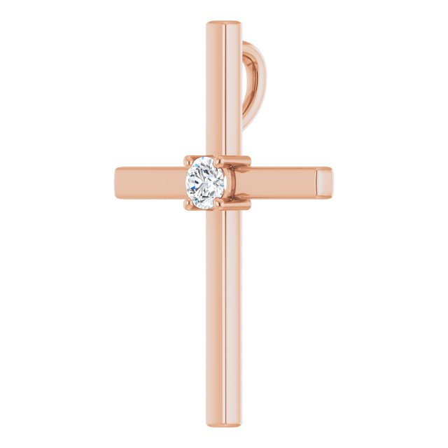 14K Gold Round Natural Diamond Solitaire Cross Pendant – 1/6 CTW - Rose Gold - view 2