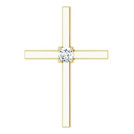 14K Gold Round Natural Diamond Solitaire Cross Pendant – 1/6 CTW - Yellow Gold