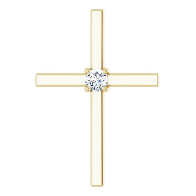 14K Gold Round Natural Diamond Solitaire Cross Pendant – 1/6 CTW - Yellow Gold