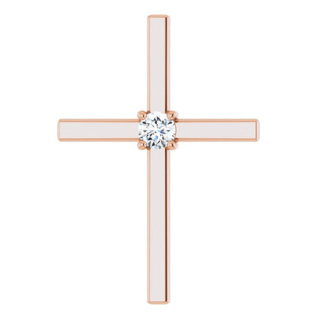 14K Gold Round Natural Diamond Solitaire Cross Pendant – 1/6 CTW - Rose Gold