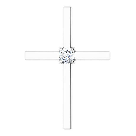14K Gold Round Natural Diamond Solitaire Cross Pendant – 1/6 CTW - White Gold