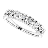 Platinum Round Natural Diamond Stackable Beaded Heart Ring - view 5