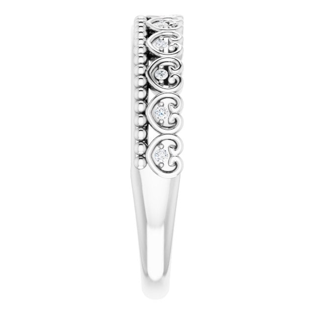 Platinum Round Natural Diamond Stackable Beaded Heart Ring - view 4