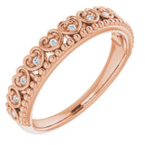 14K Gold Round Natural Diamond Stackable Beaded Heart Ring - Rose Gold