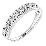 Platinum Round Natural Diamond Stackable Beaded Heart Ring