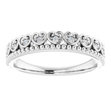 Platinum Round Natural Diamond Stackable Beaded Heart Ring - view 3