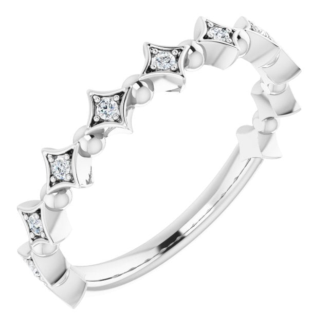 14K Gold Round Natural Diamond Accented Stackable Ring – 1.3mm Stones - White Gold