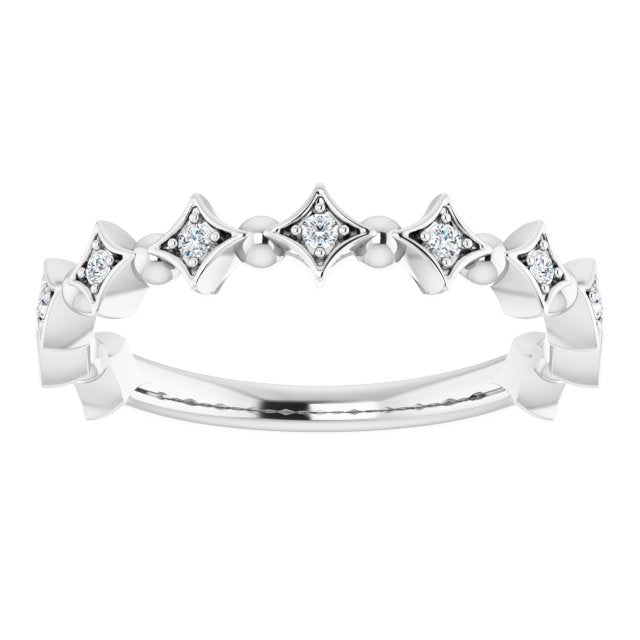 Platinum Round Natural Diamond Accented Stackable Ring – 1.3mm Stones - view 3