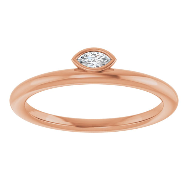 14K Gold Marquise Natural Diamond Bezel-Set Stackable Ring - Rose Gold - view 3