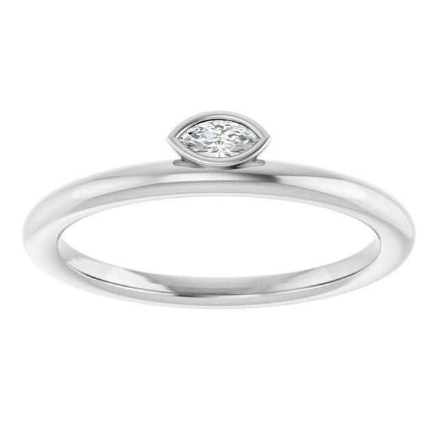 Platinum Marquise Natural Diamond Bezel-Set Stackable Ring - view 3