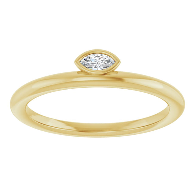 14K Gold Marquise Natural Diamond Bezel-Set Stackable Ring - Yellow Gold - view 3